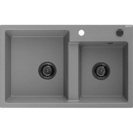 Mexen Tomas granite double-bowl sink 800 x 500 mm, gray, black siphon - 6516802000-71-B
