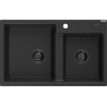 Mexen Tomas granite sink 2-bowl 800 x 500 mm, black/silver metallic, black siphon - 6516802000-73-B