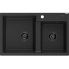 Mexen Tomas granite sink 2-chamber 800 x 500 mm, black/silver metallic, black siphon - 6516802000-73-B