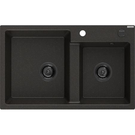Mexen Tomas 2-compartment granite sink 800 x 500 mm, Black/Gold metallic, siphon Black - 6516802000-75-B