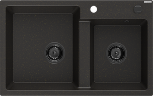 Mexen Tomas granite sink 2-chamber 800 x 500 mm, black/gold metallic, black siphon - 6516802000-75-B