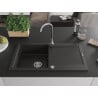 Mexen Leo granit kitchen sink 1-bowl with drainer and Telma faucet, black/golden metallic - 6501-75-670200-00