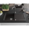 Mexen Leo granite kitchen sink 1-bowl with drainer and Telma kitchen faucet, black/gold metallic - 6501-75-670200-00