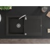 Mexen Leo granit kitchen sink 1-bowl with drainer and Telma faucet, black/golden metallic - 6501-75-670200-00