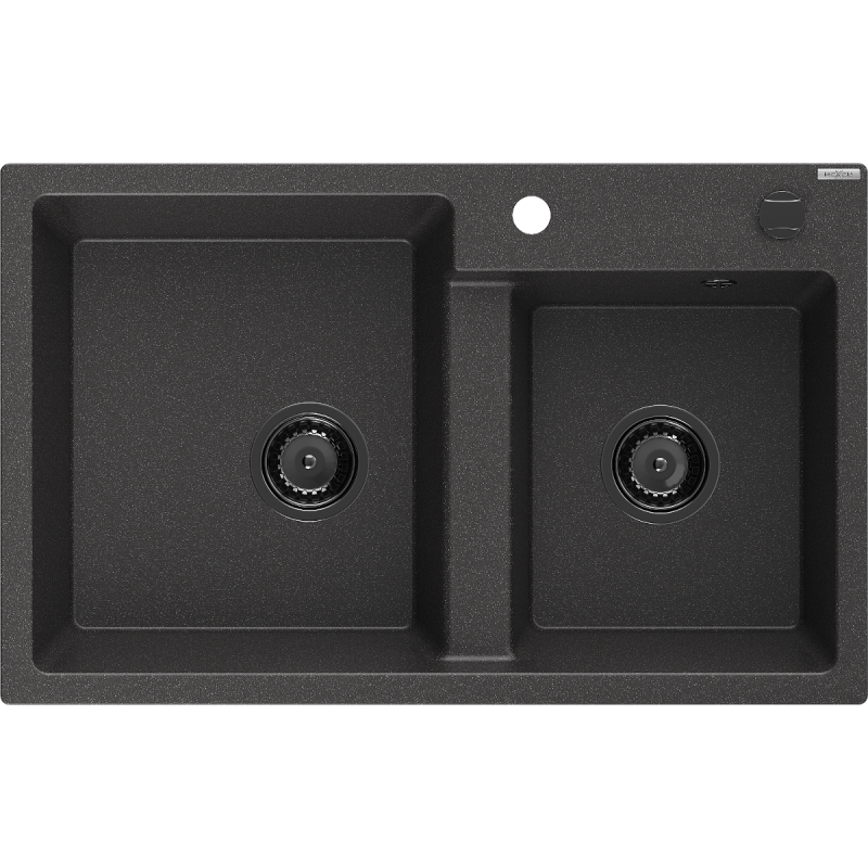 Mexen Tomas 2-compartment granite sink 800 x 500 mm, spotted black, siphon Black - 6516802000-76-B
