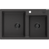 Mexen Tomas granite double-bowl sink 800 x 500 mm, black speckled, black siphon - 6516802000-76-B