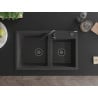 Mexen Tomas granite sink 2-chamber 800 x 500 mm, black speckled, black siphon - 6516802000-76-B