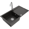 Mexen Leo granit kitchen sink 1-bowl with drainer and Telma faucet, black/golden metallic - 6501-75-670200-00
