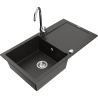 Mexen Leo granite kitchen sink 1-bowl with drainer and Telma kitchen faucet, black/gold metallic - 6501-75-670200-00