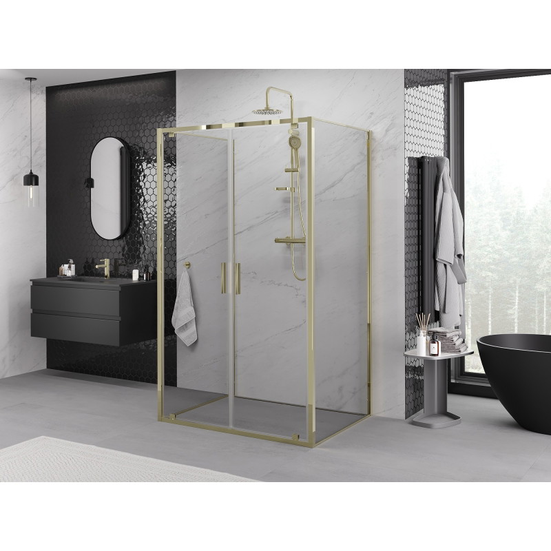 Mexen Exo-BR Duo 3S 3-wall swing shower enclosure 100 x 95 cm, transparent, gold - 8182-100-095-50-00-3S