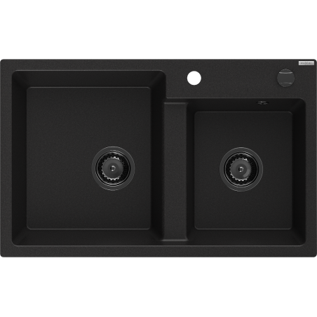 Mexen Tomas 2-bowl granite kitchen sink 800 x 500 mm, black, black siphon - 6516802000-77-B