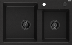 Mexen Tomas 2-compartment granite sink 800 x 500 mm, Black, siphon Black - 6516802000-77-B