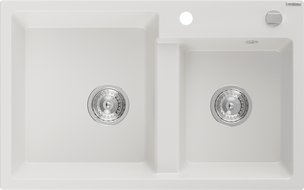 Mexen Tomas granite double-bowl sink 800 x 500 mm, white, chrome siphon - 6516802000-20