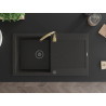 Mexen Leo 1-bowl granite sink with drainer and Telma kitchen faucet, black/gold metallic - 6501-75-670200-50-B
