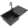 Mexen Leo granit sink 1-bowl with drainer and kitchen faucet Telma, black/gold metallic - 6501-75-670200-70-B