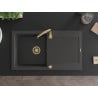 Mexen Leo 1-bowl granite sink with drainer and Telma kitchen tap, speckled black - 6501-76-670200-50