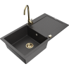 Mexen Leo granite kitchen sink 1-bowl with drainer and kitchen faucet Telma, black speckled - 6501-76-670200-50