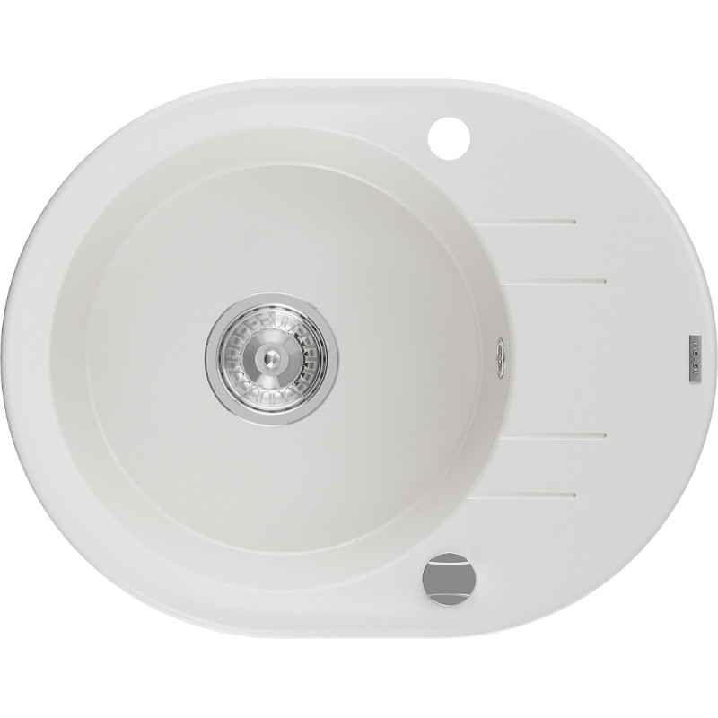 Mexen Kevin granite sink single-bowl with drainer 586 x 458 mm, white, chrome siphon - 6517581005-20