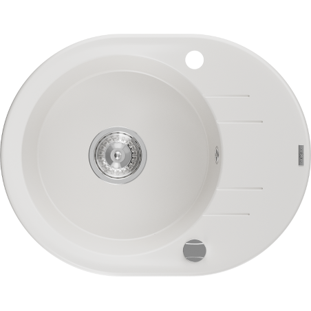 Mexen Kevin granite sink 1-bowl with drainer 586 x 458 mm, white, chrome siphon - 6517581005-20