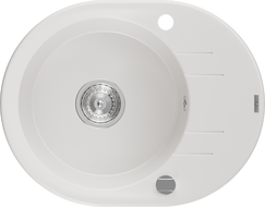 Mexen Kevin granite sink 1-bowl with drainer 586 x 458 mm, white, chrome siphon - 6517581005-20