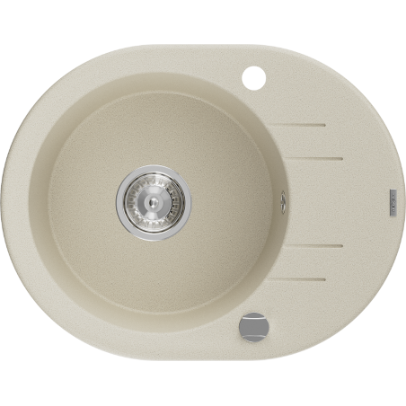 Mexen Kevin 1-Bowl Granite Sink with Drainer 586 x 458 mm, Beige, Chrome Siphon - 6517581005-69