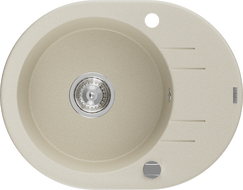 Mexen Kevin granite sink 1-bowl with drainer 586 x 458 mm, beige, chrome siphon - 6517581005-69