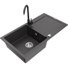 Mexen Leo granite kitchen sink with 1 bowl, drainer, and Telma kitchen faucet, black speckled - 6501-76-670200-70