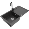 Mexen Leo granite sink 1-bowl with drainer and Telma kitchen faucet, black speckled - 6501-76-670200-70