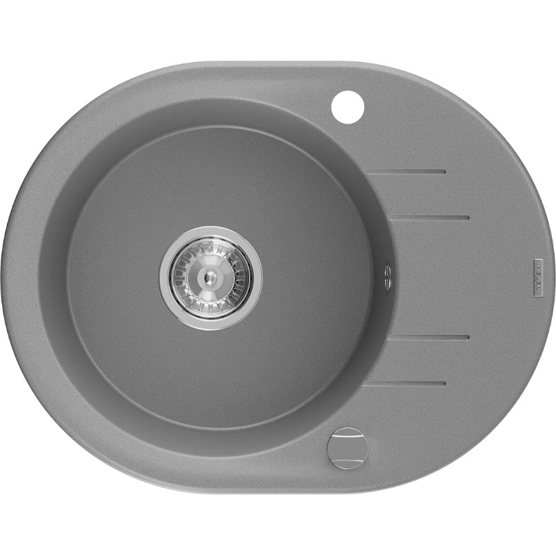 Mexen Kevin 1-bowl granite sink with drainer 586 x 458 mm, gray, chrome siphon - 6517581005-71