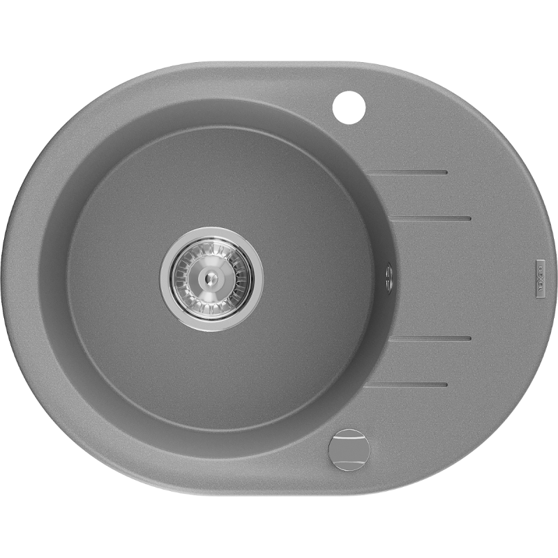 Mexen Kevin 1-bowl granite sink with drip tray 586 x 458 mm, gray, chrome siphon - 6517581005-71