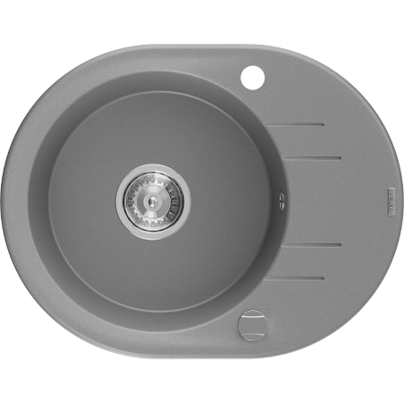 Mexen Kevin 1-bowl granite sink with drip tray 586 x 458 mm, gray, chrome siphon - 6517581005-71