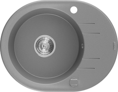 Mexen Kevin granite sink 1-bowl with drainer 586 x 458 mm, grey, chrome siphon - 6517581005-71