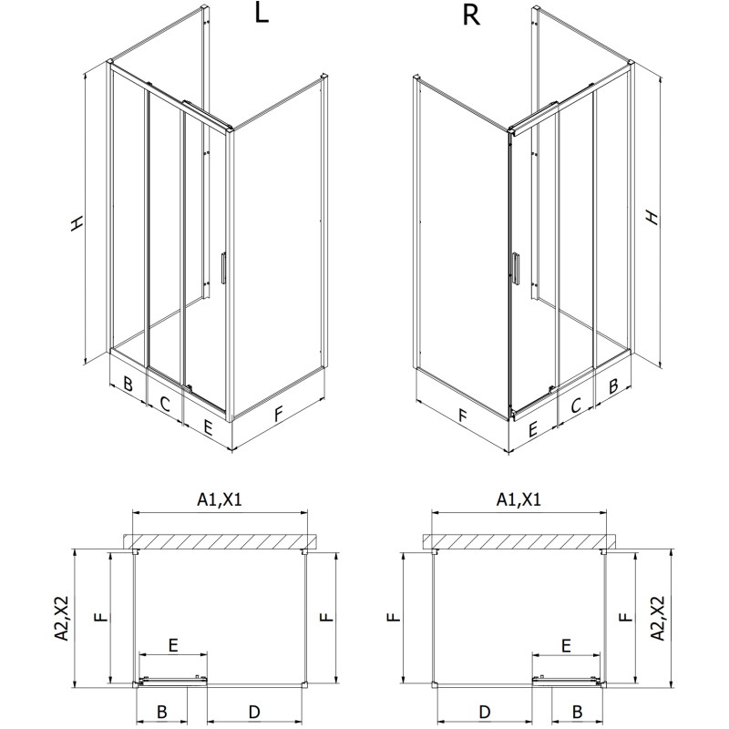 Mexen Exo-3S 3S 3-sided sliding shower cabin 80 x 80 cm, transparent, chrome - 8153-080-080-01-00-3S