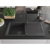 Mexen Leo 1-bowl granite sink with drainer and Telma kitchen faucet, black speckled - 6501-76-670200-70-B