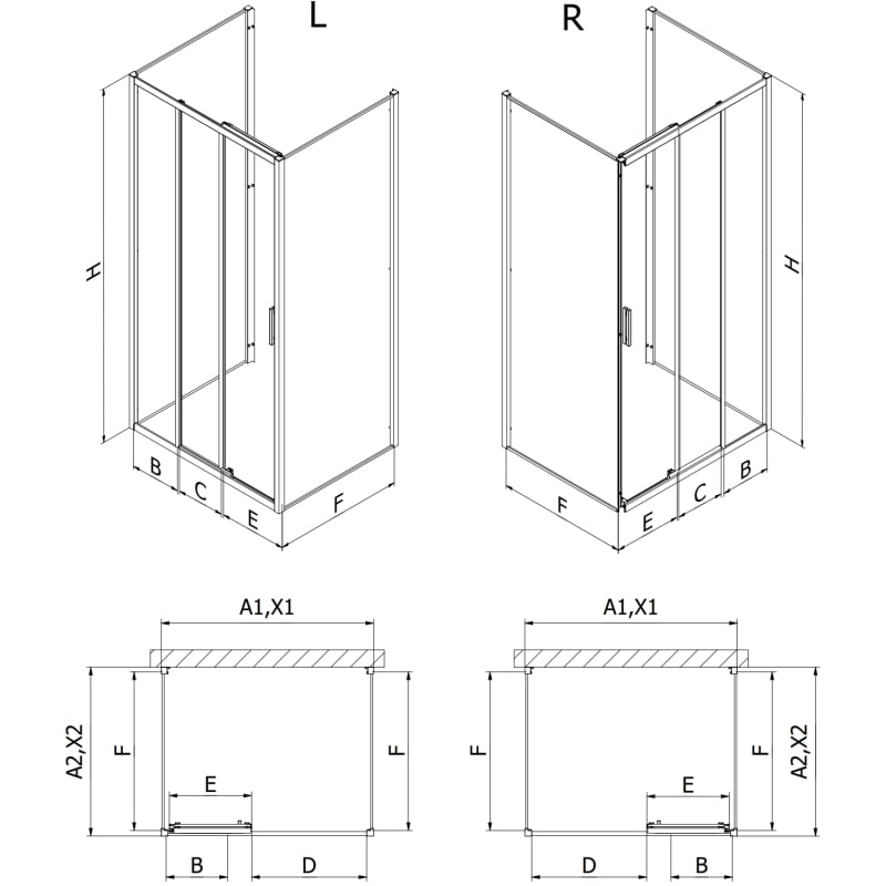 Mexen Exo-3S 3-wall sliding shower cabin 80 x 100 cm, transparent, chrome - 8153-080-100-01-00-3S