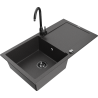 Mexen Leo 1-compartment granite sink with a drip tray and kitchen mixer tap Telma, spotted black - 6501-76-670200-70-B