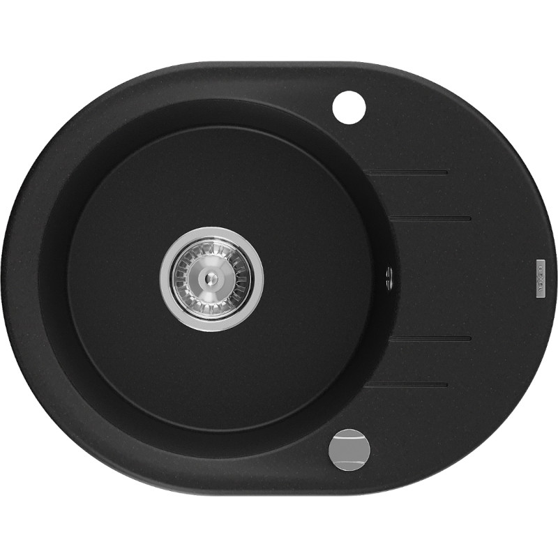Mexen Kevin granite sink 1-bowl with drainer 586 x 458 mm, black, chrome siphon - 6517581005-77