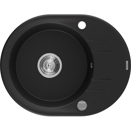 Mexen Kevin 1-bowl granite sink with drainer 586 x 458 mm, black, chrome siphon - 6517581005-77