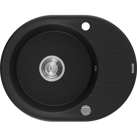 Mexen Kevin granite sink 1-bowl with drainer 586 x 458 mm, black, chrome siphon - 6517581005-77