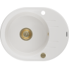 Mexen Kevin 1-compartment granite sink with a drip tray 586 x 458 mm, White, siphon Gold - 6517581005-20-G