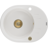 Mexen Kevin granit sink 1-bowl with drainer 586 x 458 mm, white, gold siphon - 6517581005-20-G