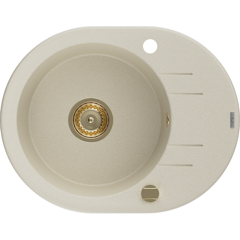 Mexen Kevin 1-bowl granite sink with drainer 586 x 458 mm, beige, gold siphon - 6517581005-69-G