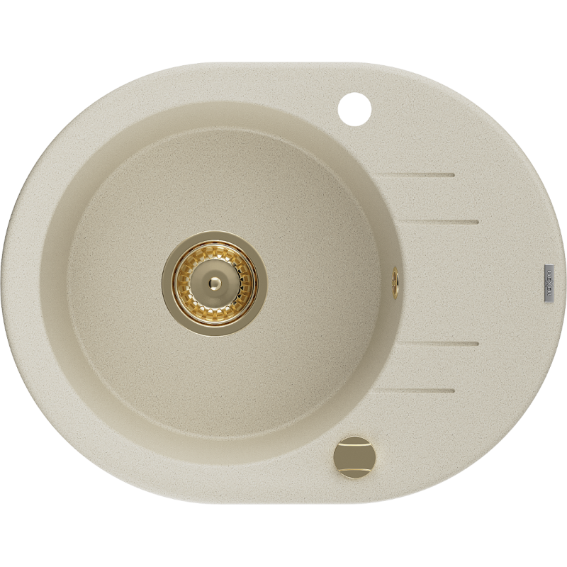 Mexen Kevin granite sink 1-bowl with drainer 586 x 458 mm, beige, gold siphon - 6517581005-69-G