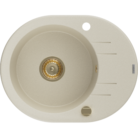 Mexen Kevin 1-bowl granite sink with drainer 586 x 458 mm, beige, gold siphon - 6517581005-69-G
