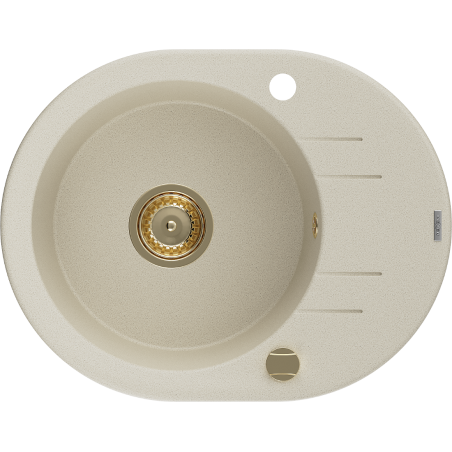 Mexen Kevin granite sink 1-bowl with drainer 586 x 458 mm, beige, gold siphon - 6517581005-69-G