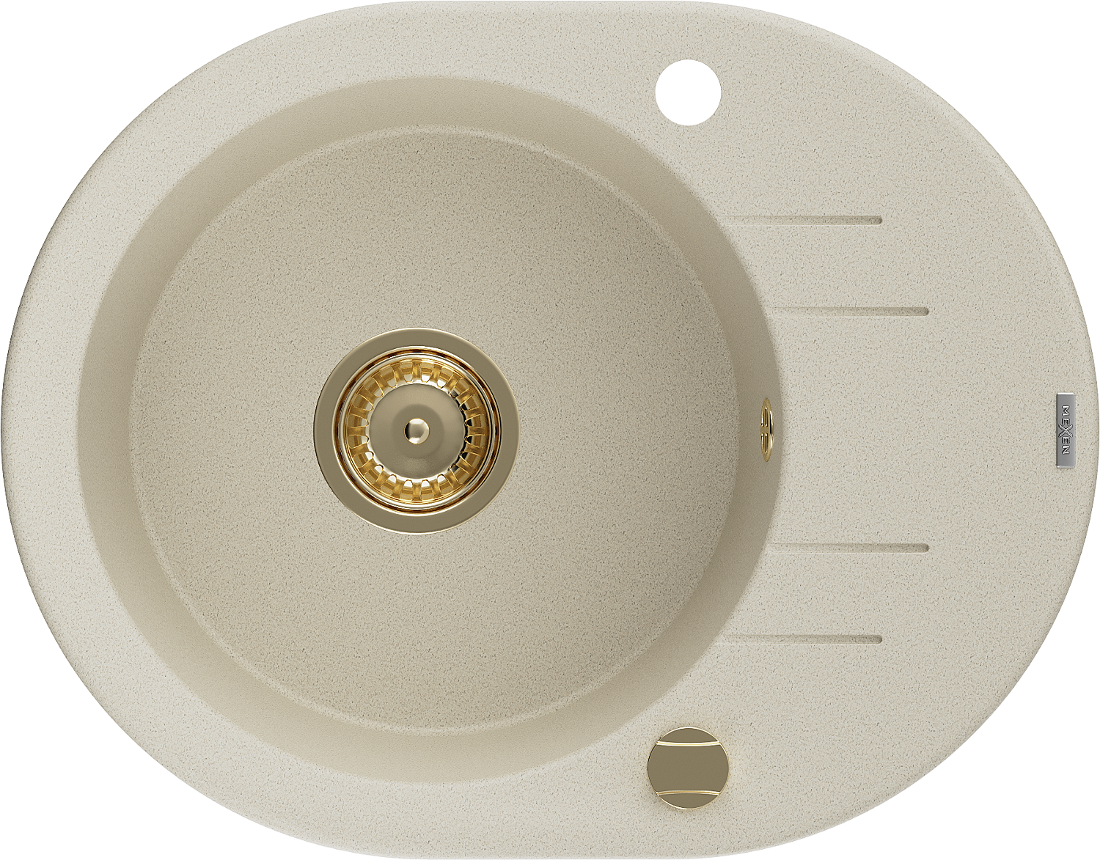 Mexen Kevin 1-compartment granite sink with a drip tray 586 x 458 mm, Beige, siphon Gold - 6517581005-69-G