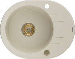 Mexen Kevin granite sink 1-bowl with drainer 586 x 458 mm, beige, gold siphon - 6517581005-69-G