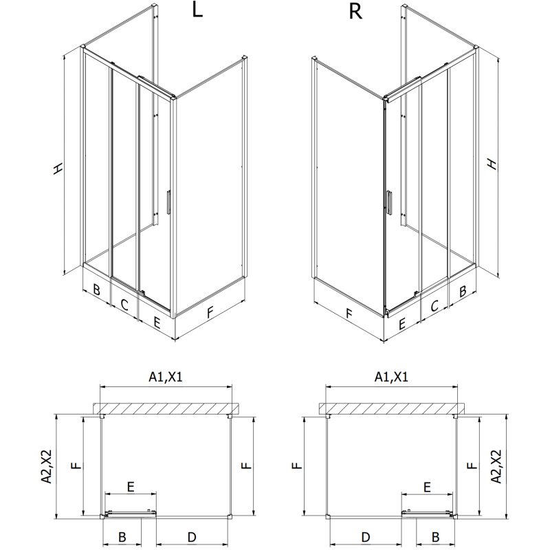 Mexen Exo-3S 3-sided sliding shower cabin 95 x 90 cm, transparent, black - 8153-095-090-70-00-3S