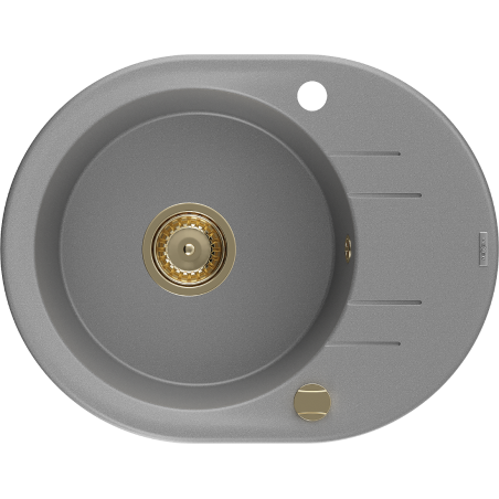 Mexen Kevin 1-bowl granite sink with drainer 586 x 458 mm, gray, gold siphon - 6517581005-71-G