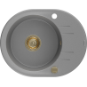 Mexen Kevin 1-bowl granite sink with drainer 586 x 458 mm, gray, gold siphon - 6517581005-71-G